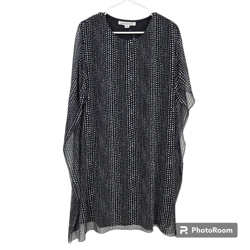 Caroline Rose Shift Dress Black White Dotted Caftan Knee Length Pull On Size S